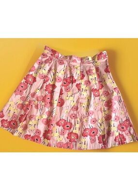 Apostrophe Women’s Teens Pink & Yellow Floral Pleated Skirt Brushed Cotton 14P